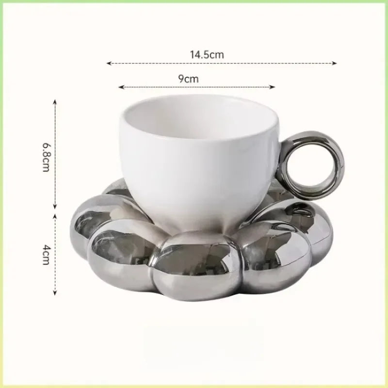 Sunflower Ceramic Mug with Saucer – Aesthetic 6oz Cloud Cup for Tea or Coffee